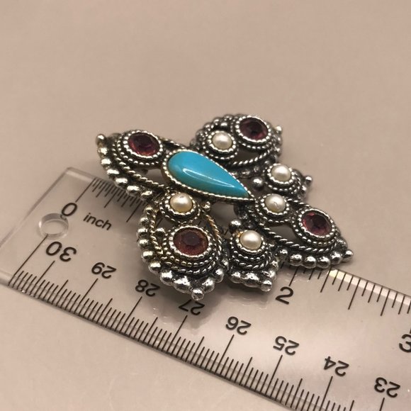 Vintage Sarah Coventry Silver-Tone Imperial 1970's Brooch Pendant - Picture 6 of 7